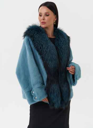 Короткая шуба из норки с мехом из чернобурки 