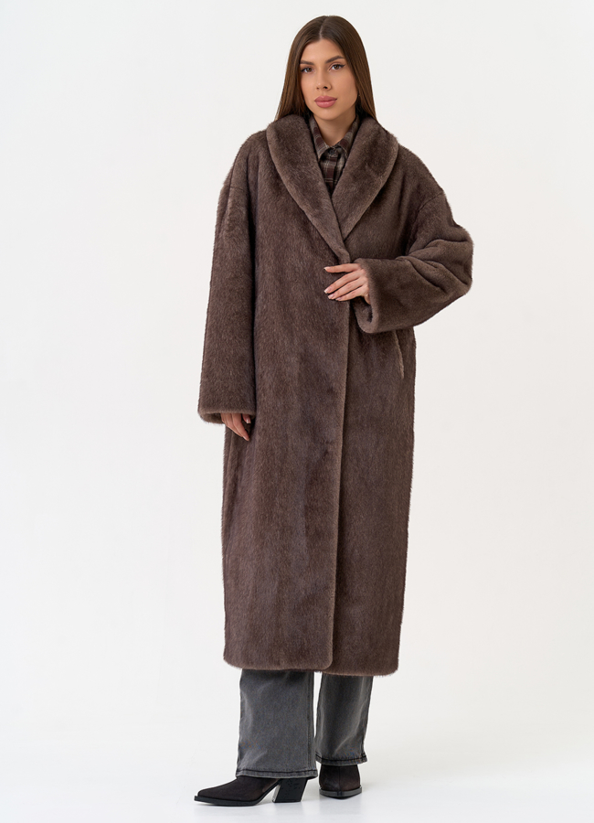 Женская шуба из эко меха с воротником шаль модель № 31502 в рассрочку