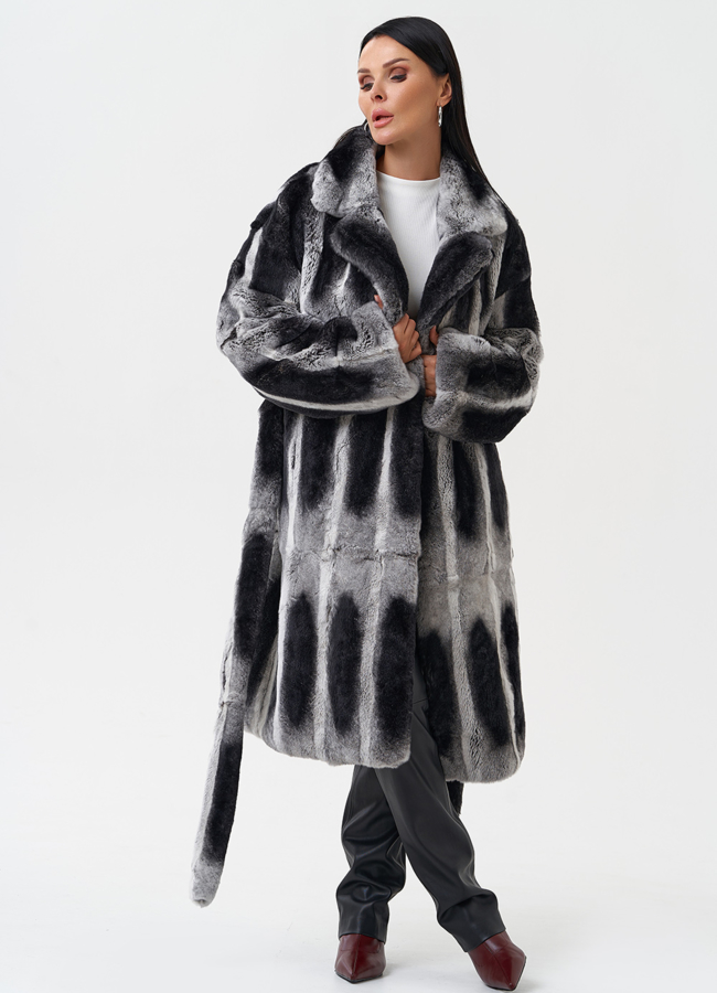 Шуба из меха кролика с английским воротником модель № 28134 универмаг малина