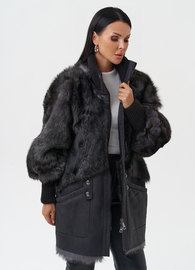 Комбинированная дубленка из тосканы модель № 28955 универмаг малина