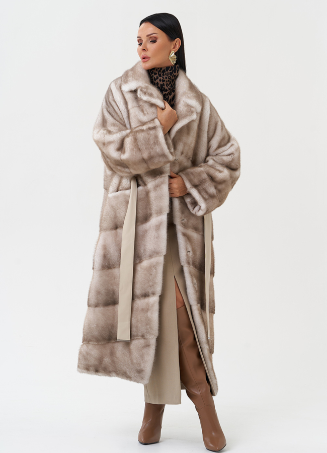 Длинная шуба из меха норки модель № 28126 универмаг малина